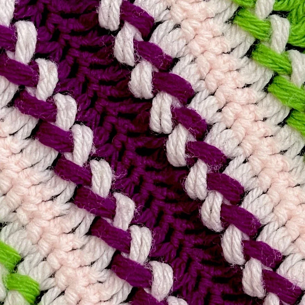 Handmade Crochet Blanket Vibrant Pink‎ Green Purple Stripes Unique Pattern 46x78